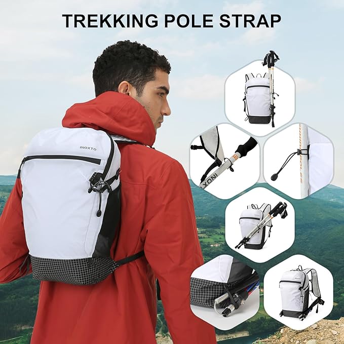 IX INOXTO Hiking Backpack 15L/22L Ultra Lightweight Packable Travel Backpack Small Waterproof Foldable Outdoor Day Pack with Two 500ML soft flasks for Men Women (White)