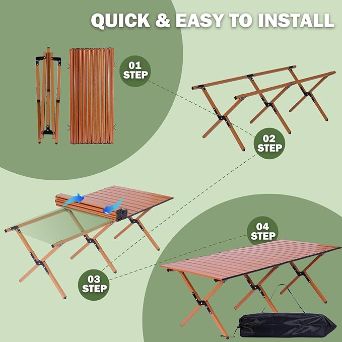 Camping Table Portable Folding - 45.5 x 23.2 Inch Lightweight Outdoor Picnic Table with Carry Bag, 4-6 Person Portable Roll up Low Picnic Table for Backyards, BBQ, Beach and Party