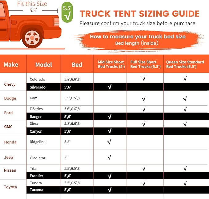 Tangkula 2-Person 5.5 FT Truck Bed Tent, Mid Size W/Removable Rainfly, Carry Bag, Sky View Vent, PU 2000 MM Waterproof Double-Layer Car Bed Camp Tent, Outdoor Portable Tent