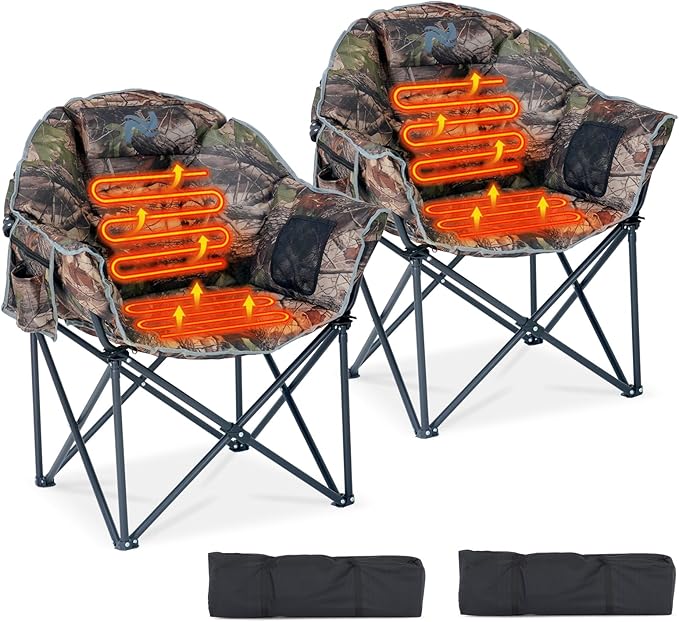 Oversized Heated Camping Chair, Heated Chairs Outdoor Sports with 3 Heat Levels, Portable Folding Heated Outdoor Chair for Lawn Patio Lounge, Battery NOT Included