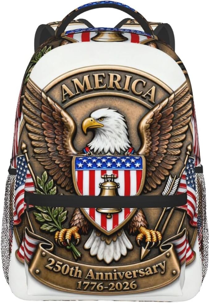 Polyester Daypack for Hiking Work Running, Big Capacity Anti-Theft Multipurpose Shoulder Bag, USA 250th Anniversary Patriotic Independence Celebration Art Travel and Sport Backpack Rucksack