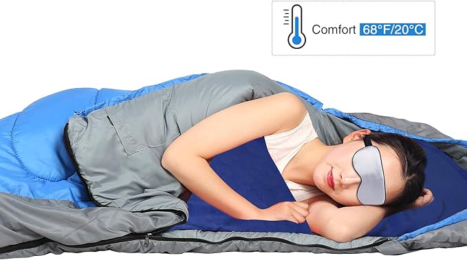 REDCAMP Fleece Sleeping Bag Liner with Hood, Great for Adult Warm or Cold Weather, 87" Long Full Sized Zipper Camping Blanket for Outdoor, Blue