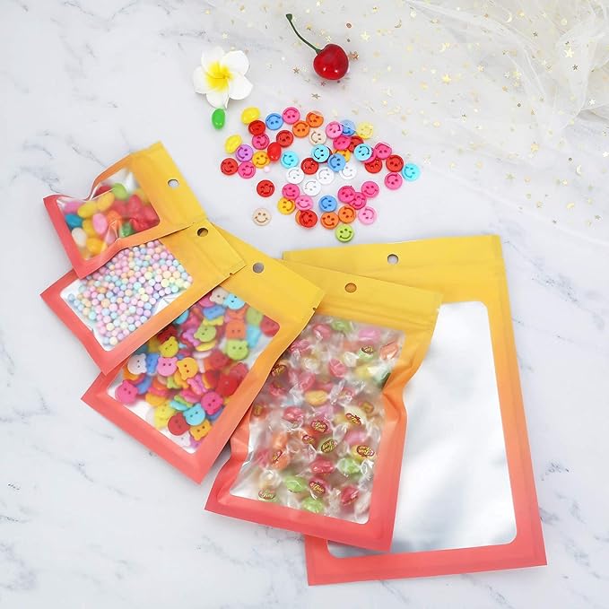 100 Pcs Resealable Mylar Bags, Gradient Color Food Storage Bags, Zip Bag Foil Bags Packaging Pouch for Food Storage, Sample, Small Business (Yellow Orange, 3.1 X 4.7 Inch)