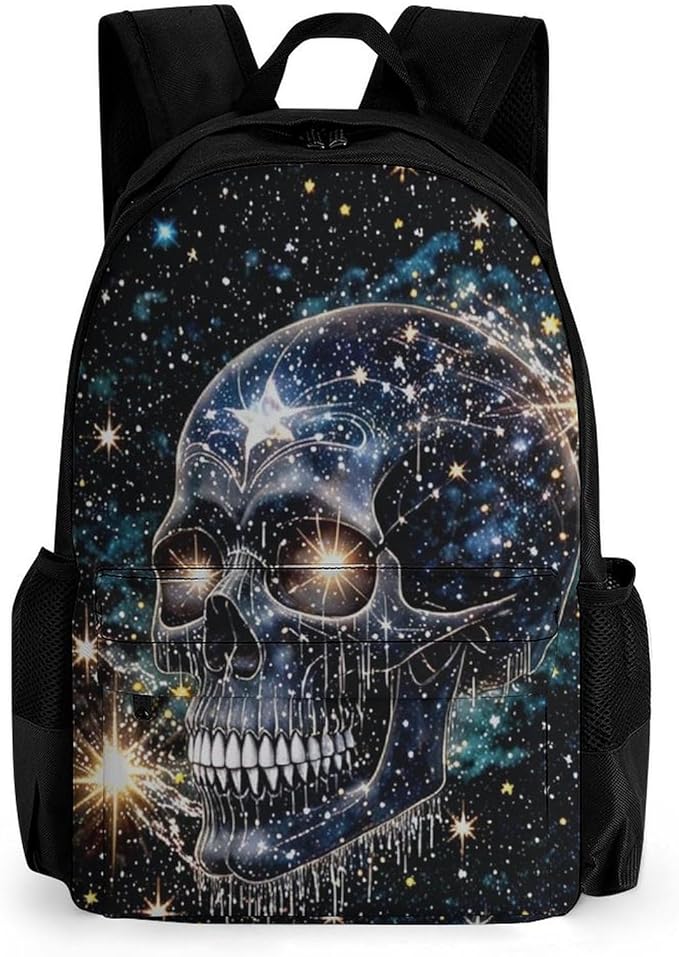 Shoulder Book Bags Polyester Multipurpose Anti-Theft Magical Machine Skull Art Carry On Bag Large Capacity Travel Hiking Camping Rucksack