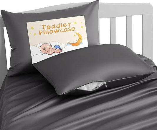 NTBAY Zippered Silk Satin Toddler Pillowcases - 2 Pack Hidden Zipper 13x18 Pillowcases - Luxury and Silky Baby Travel Pillow Covers, Dark Grey