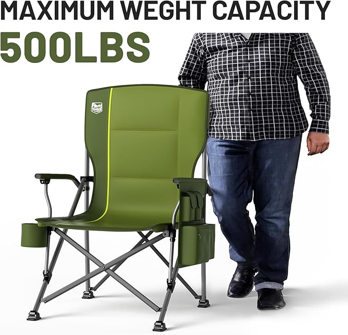 TIMBER RIDGE Oversized Folding Camping Chair High Back Heavy Duty for Adults Support up to 500lbs with Cup Holder, Side Pocket Cooler Bag