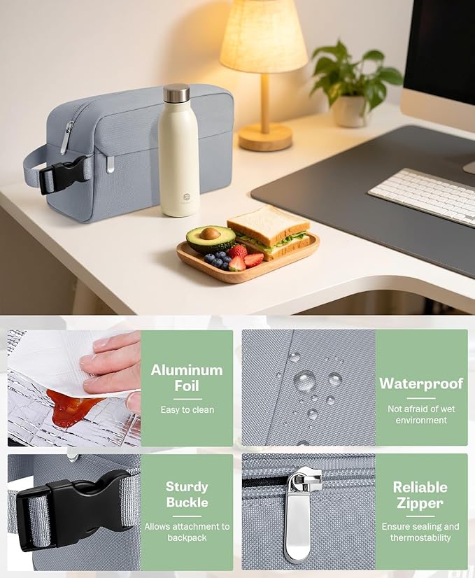 Small Insulated Snack Bag Lunch Bag for Kids Lunch Box, Collapsible [3L/5-Can] Reusable Lunch Bag Cooler Bag for Bottle with Handle Buckle for Work School Travel, Gray