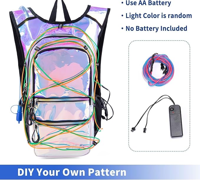Hydration Backpack Pack with Cool Lights, 2L Water Bladder, Lightweight Bag for Running, Hiking, Bike, Climbing, Music Festival Essential, and Rave
