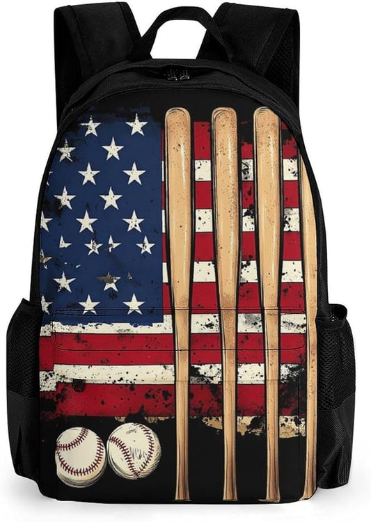 Supdreamc Adults Lightweight Patriotic Usa Retro American Flag Baseball Print Shoulder Book Bags Big Capacity Shoulder Bag With Adjustable Shoulder Straps for Trekking Work Walking Cycling