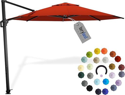Midtown Umbrellas 10 Ft Outdoor Cantilever Patio Umbrella w/Terylast Apple Red Fabric - Rotate Tilt 360° Offset Patio Umbrella, Deck Patio Umbrella, Backyard Umbrella & Garden Umbrella - Black Frame