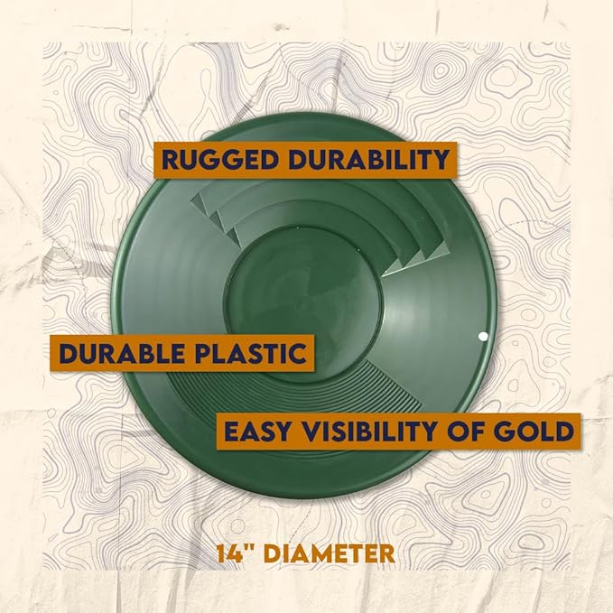 SE 14 Inch Gold Panning Pan - Dual Riffles for Easier Mining and Prospecting, Green