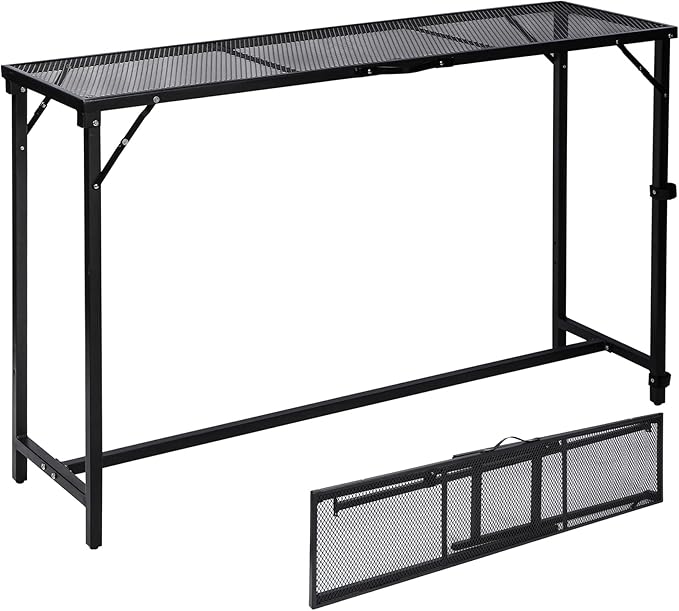 REDCAMP 55 Inch Outdoor Bar Table, Folding Paito Bar Height Hot Tub Table with Waterproof Mesh Top for Balcony, Garden, Poolside, Indoor, Rectangle Black