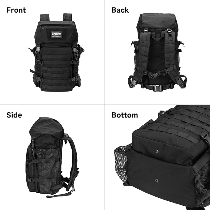 EXCELLENT ELITE SPANKER 40L Camping Hiking Backpack for Men and Women Tactical Military Backpack Large Rucksack Assault Pack Bag for Outdoor Camping, Hiking,Travel Backpacking(Black)