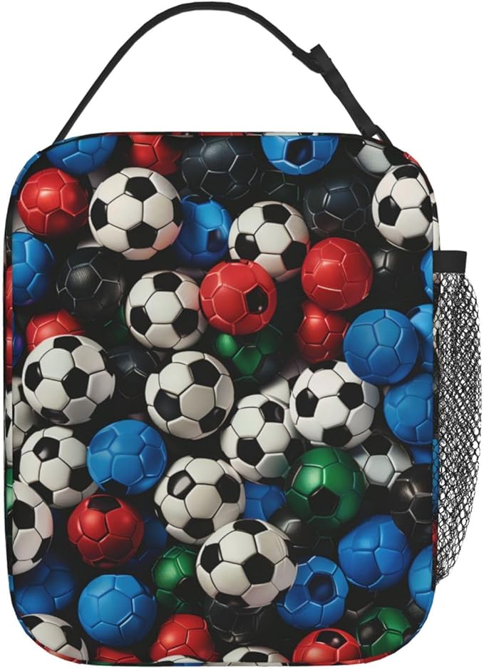 Reusable Soccer Lunch Box for Kids Girls Boys Women Adult, Insulated Sport Lunch Bag,Polyester Cooler Gaming Handbags Case for School Picnic Work Travel Beach or Hiking (Colorful)