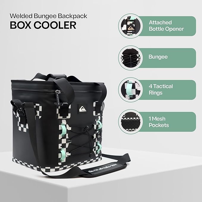 Quiksilver Welded Bungee Backpack Cooler, 30L/36 Cans, 48-72 Hours Insulation, Leakproof & Waterproof IPX7 Rated, Heavy-Duty 600D TPU, Adjustable Straps