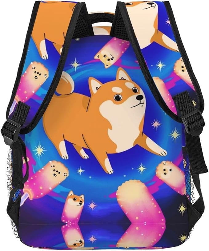 Daypack Bookbag Multipurpose Anti-Theft Big Capacity Carry On Bag, Purple Space Corgi Dog Art Travel Hiking Camping Rucksack With Padded Straps