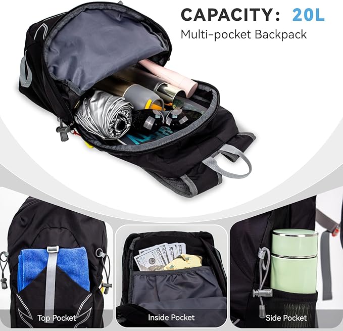 Small Lightweight Hiking Backpack，20L Foldable Hiking Daypack Cycling Hydration Backpack Travel Camping Bag