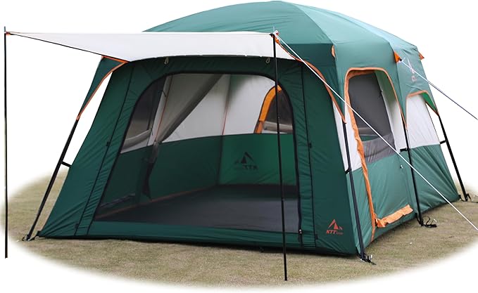KTT Extra Large Tent 6-10-12-14 Person(Style-B),Family Cabin Tents,2 Rooms,3 Doors and 3 Windows with Mesh,Straight Wall,Waterproof,Double Layer,Big Tent for Outdoor,Picnic,Camping,Family Gathering
