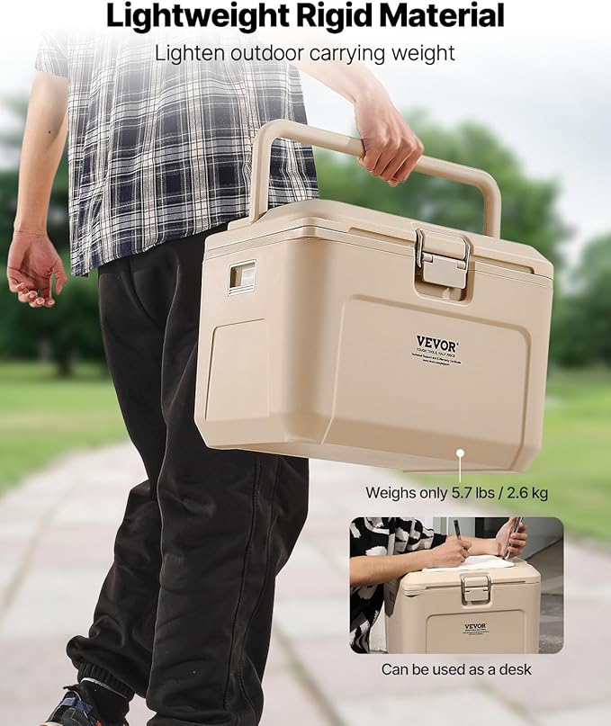 VEVOR Portable Cooler,Hard Cooler with Ice Retention, Heavy-Duty Handles and Strap, Lightweight Rigid Material Insulated Portable Cooler, Suitable for Family Picnics and Short Trips