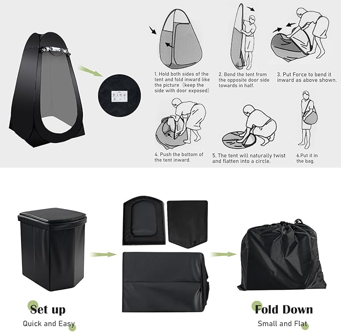 Portable Camping Toilet Kit for Adults, Pop up Privacy Tent, X Large Folding Toilet Potty with Camping Tent, Outdoor Instant Shower Tent Camp Toilet Changing Dressing Room