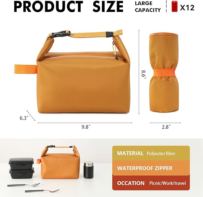 Lunch Bag for Women & Men Fresh Keep Lunch Box, Small Leakproof Cooler Bag Food Lunch Containers High Capacity Reusable Lunch Tote Bags for Work, Office, Picnic, Travel (Yellow)