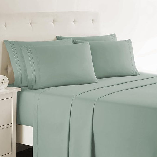 Clara Clark Twin XL Sheets - Hotel Luxury 5 Piece Bed Sheets for Twin XL Size Bed - Soft Bedding Sheets & Pillowcases, Fits Mattress up to 16 inch deep. Twin XL, New Sage Green