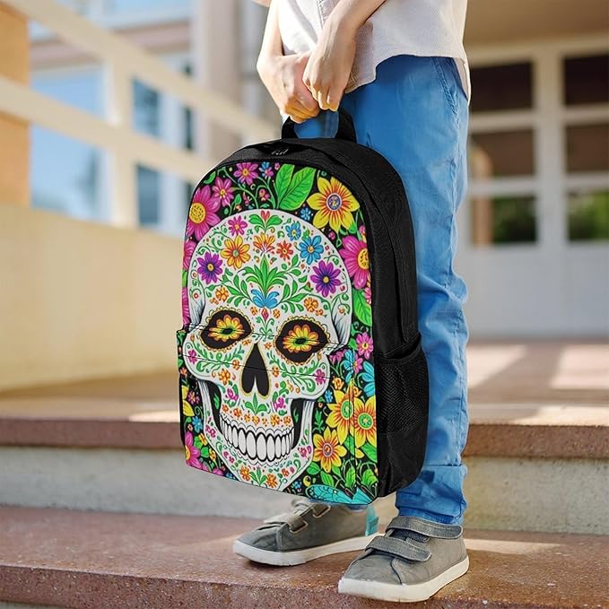Supdreamc Daypack Lightweight Multipurpose Anti-Theft Colorful Floral Sugar Skull Shoulder Bag Large Capacity Laptop Book Bag Rucksack With Adjustable Shoulder Straps
