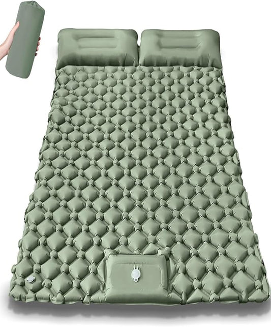 Lounge Mat - Your Portable Chill Zone Thick Memory Foam Sleeping Pad for Outdoor Camping Self Inflating Air Mattress with Pump Folding Backpacking Bed Mat Hiking Essentials Gear(Double-green1)
