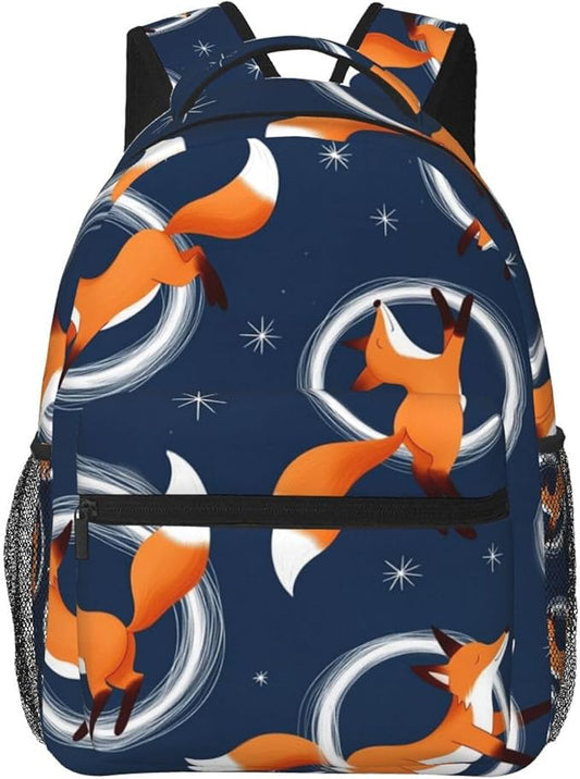 Polyester Daypack Backpack for Sports Travel Running, Big Capacity Anti-Theft Multipurpose Carry On Bag, Cute Little Foxes Pattern Laptop Book Bag Rucksack