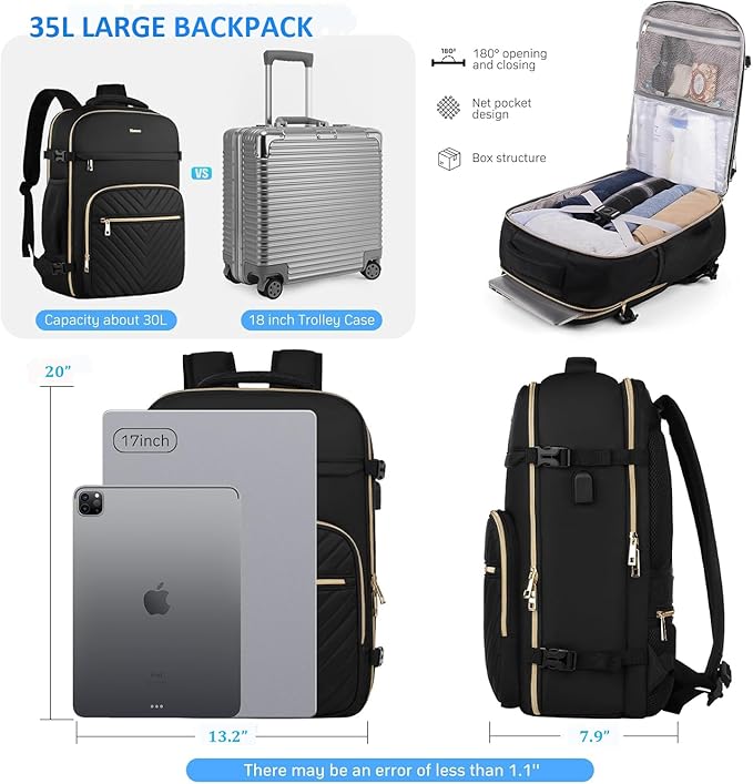 MOMUVO Large Travel Backpack Sets for Women,Carry On Backpack Flight Approved,Laptop Backpack Luggage Backpack with USB Charging Port,18.4 Inch
