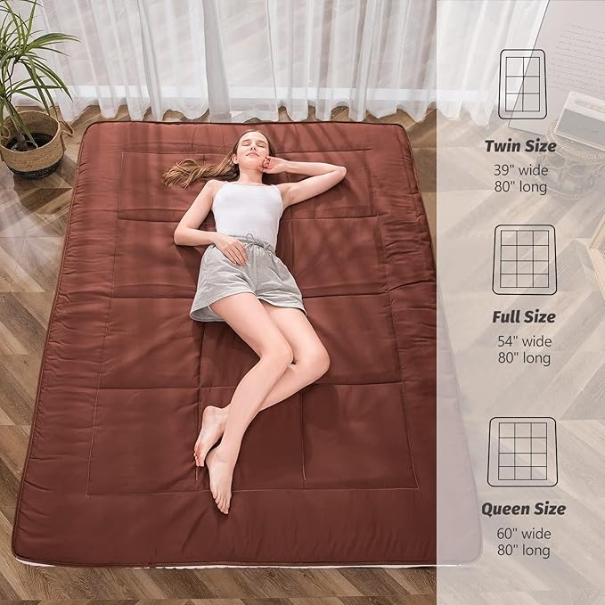 MAXYOYO Cot Mattress Floor Futon Mattress, Narrow Twin Pad Single Bed for Adults, Foldable Roll Up Mat, Coffee Camping Cot