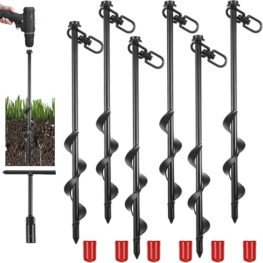 Reginary Ground Anchors Screw in Tent Stakes Heavy Duty Trampoline Anchors High Wind for Camping Canopy Carport Sheds Beach Sand Stakes Metal Swing Set