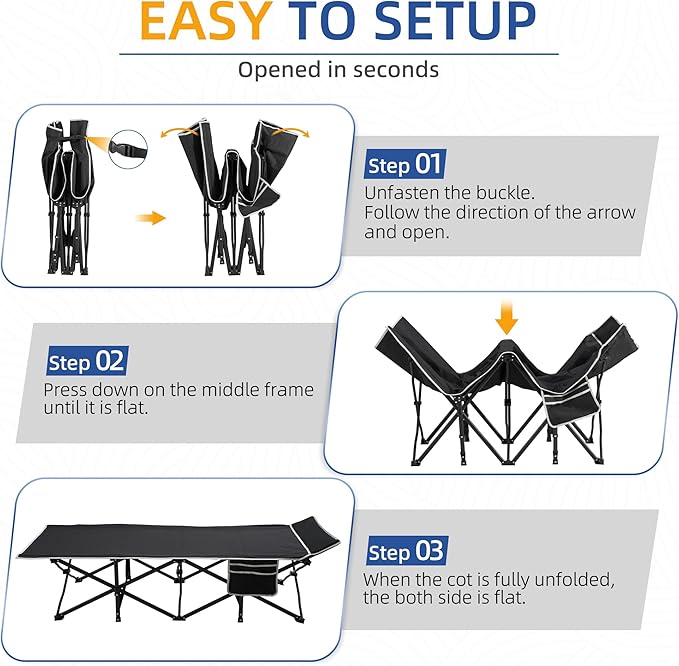 HABUTWAY Camping Cot with Mattress, 32" Extra Wide Camping Cots for Adults, Sleeping Cot for Adults Holds Up to 603LBS, Cots for Sleeping, Camp, Rv, Beach, Patio, Office Naps, 2PCS (Blue)