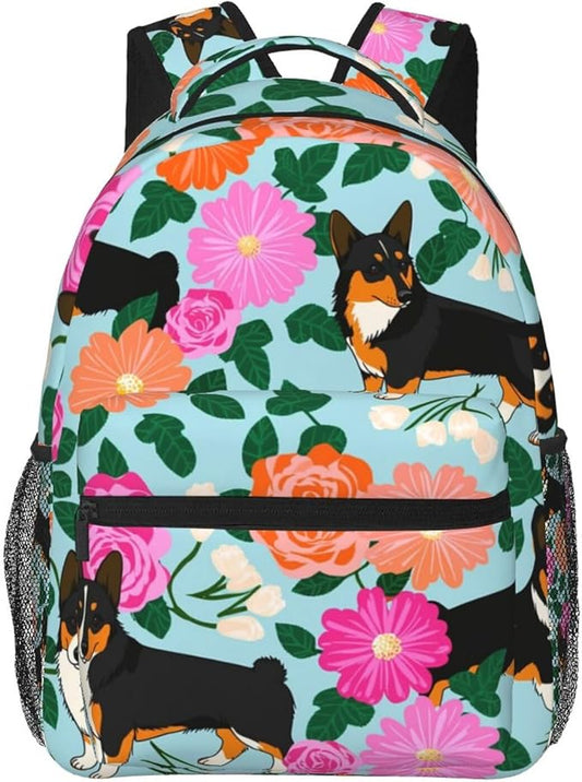 Men Women Polyester Italian Greyhound Dog Flower Daypack Big Capacity Shoulder Bag With Adjustable Shoulder Straps for Camping Travel Walking Cycling