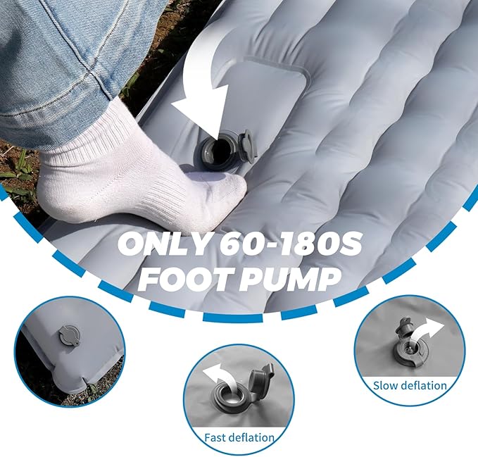 Self-Inflating Double Sleeping Mat, 2 Person Camping Mattress, Portable Double Mattress, Camping Mat, Built-In Foot Pump, Backpacking Hiking, Beach, Grass, etc. 84.64''X51.51'' Upgrade version(Grey)