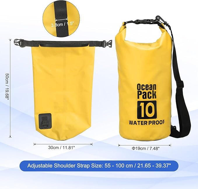 Waterproof Dry Bag, 10L Fit for Women Men Water Proof Bags Lightweight Dry Storage Floating Backpack with Whistle for Travel Backpacking Boating Kayaking Camping (Yellow)