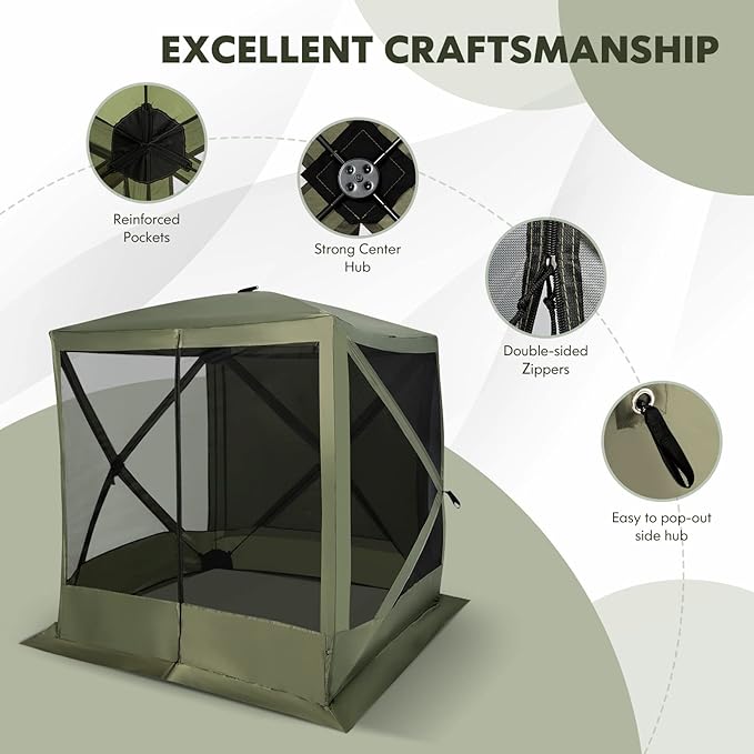 Tangkula 6.7x6.7 Ft Pop Up Gazebo with Netting, Portable Screen Tent with 4 Sided Mesh Walls, 2 Sunshade Cloths, UV 50+ Instant Canopy Shelter with Carry Bag for Camping, Lawn, Backyard