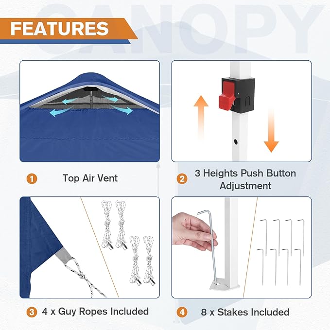 EAGLE PEAK Pop Up Canopy Tent with 1 Sidewall, Easy Setup Event Tent, Outdoor Sun Shade, Wheeled Carry Bag, Stakes and Guy Ropes, Instant Canopy 10x10, Dark Blue