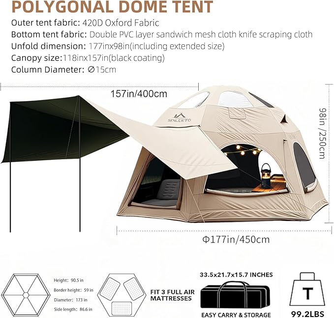 Inflatable Tents for Camping, Large Inflatable Camping Tent with Hand Pump, Easy Setup Tents for 4-6 People, Portable Glamping Tent