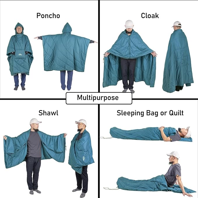 iClimb Hooded 3M Thinsulate Insulation Warm Camping Blanket Wearable Poncho Ultralight Compact