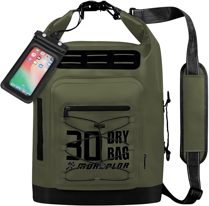 Dry Bag Waterproof,5L/10L/20L/30L Roll Top Dry Bag Backpack with WaterProof Phone Case for Swim,Kayak(Army Green 30L)