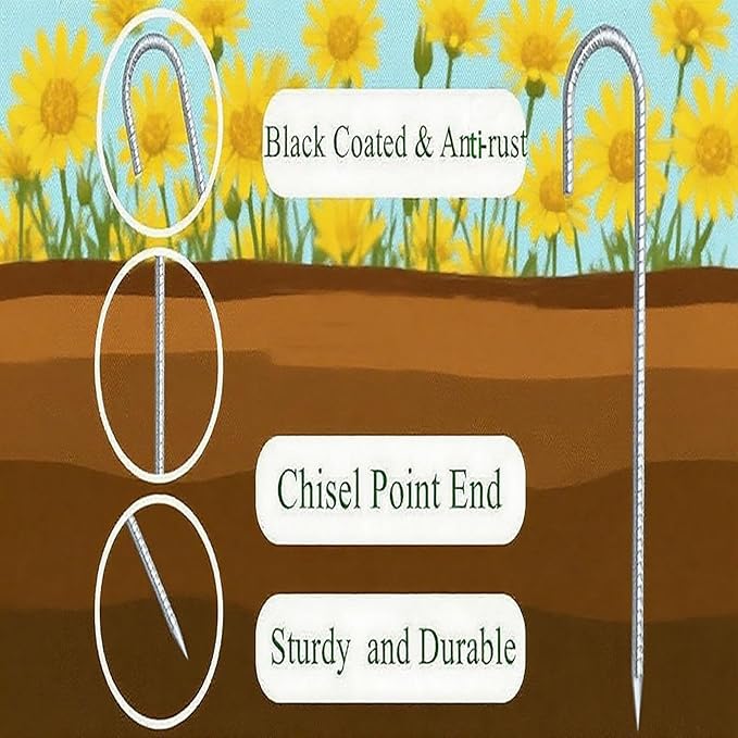 RM1009 12 inch J Shaped 10-Pack Fence Stakes Heavy Duty Rebar Ground Stakes Anchor Tent Metal Stakes for Outdoor Canopy Decorations Inflatables (J-Shape-Silvery, J-12 * 5/16"-16PACK)