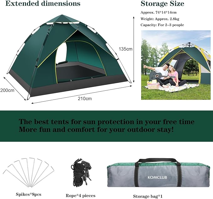 KOMCLUB Camping Tent Tents for Family Camp Tent Waterproof Windproof Outdoor for Backpacking Hiking Easy Setup with Storage Bag
