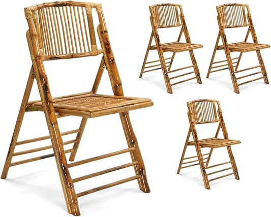 Bonnlo Bamboo Folding Chairs 1/2/4 Pack Foldable Dining Wood Chairs for Outdoor Indoor Garden Patio Lawn Porch Wedding Party Event