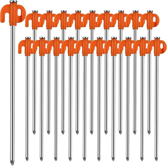 Tent Stakes, 20PCS Galvanized Ground Stake, 10 Inch Non-Rust Metal Tent Pegs Camping Tent Spikes Anchors for Outdoor Canopy, Yard Stakes for Garden, Hiking -Organge