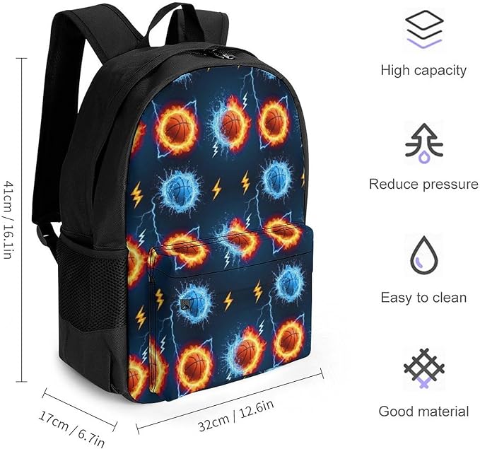 Casual Daypack Multipurpose Anti-Theft Large Capacity Carry On Bag, Water Fire Flame Basketball Casual Daypack Climbing Shoulder Bag With Padded Straps