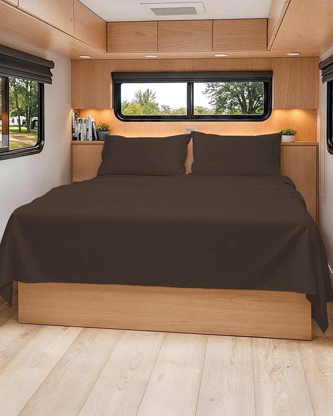 Short Queen Size 4 Piece Sheet Set - RV Short Queen, Soft, Breathable & Cooling Bed Sheets Set with Deep Pockets - Hotel Luxury Bedding for Women, Men, Kids, Teens, Boys and Girls - Oeko-Tex - Brown