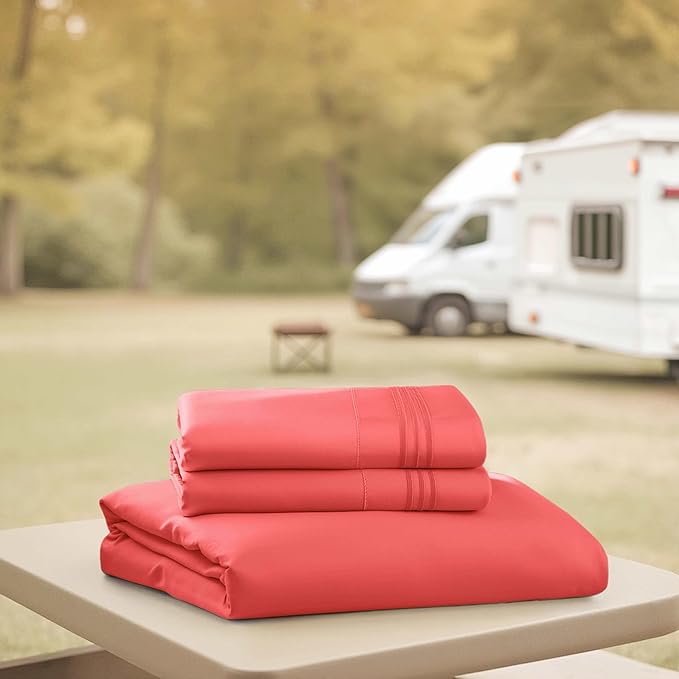 Clara Clark RV Queen Sheets, 6 Piece RV Sheets Set - Hotel Luxury Sheets for RV Bunks, Super Soft Bedding Set, Short Queen,Coral Pink