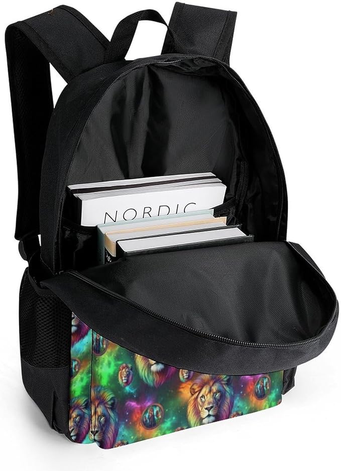 Backpack Polyester Anti-Theft Multipurpose Green Galaxy Lion Bookbag Large Capacity Laptop Book Bag Rucksack With Side Pockets