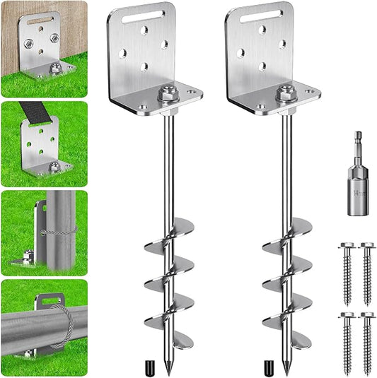 2/4/6 Pack 18" 24" Ground Anchors Screw in Shed Earth Anchor Stakes Set with L Bracket Trampoline Anchor Spiral Swingset Anchors for Swing Set, Fence, Tent, Mobile Home, Canopy, Carport, Playset